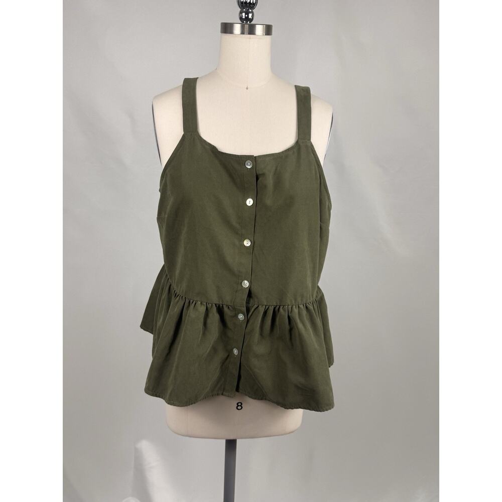 Versona Suede Tank Top Dark Green – Button Front Boho Cottagecore Preppy Size L